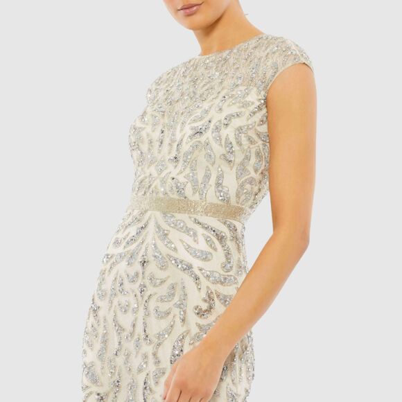 Mac Duggal 5532 Size 10 Nude Silver Beaded Sequined Column Gown Long Maxi Dress - Picture 4 of 6